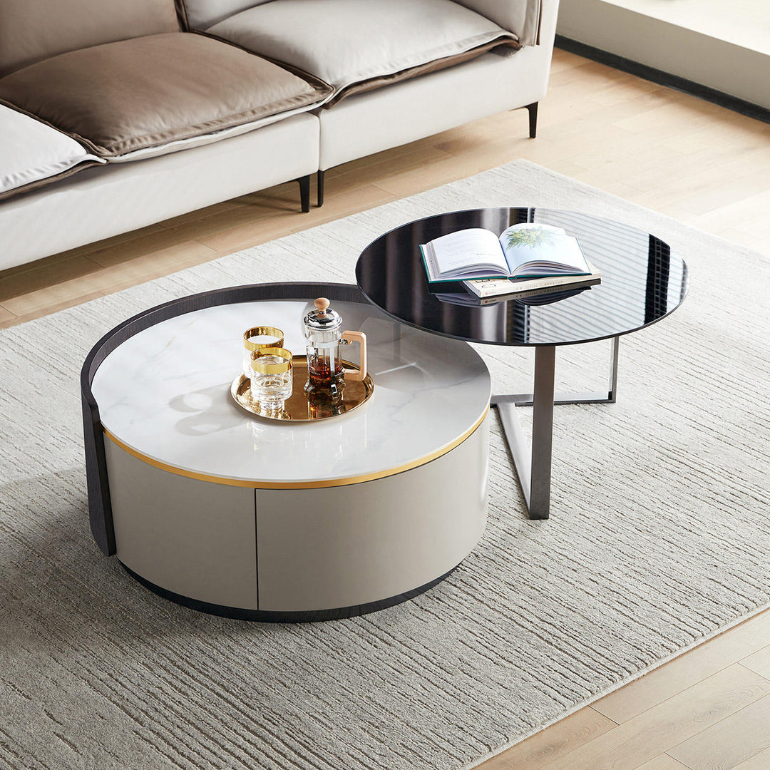VAYLEN Luxury Round Coffee Table with Drawer