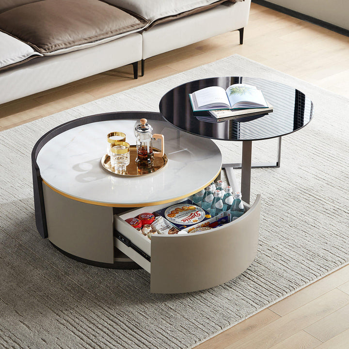 VAYLEN Luxury Round Coffee Table with Drawer