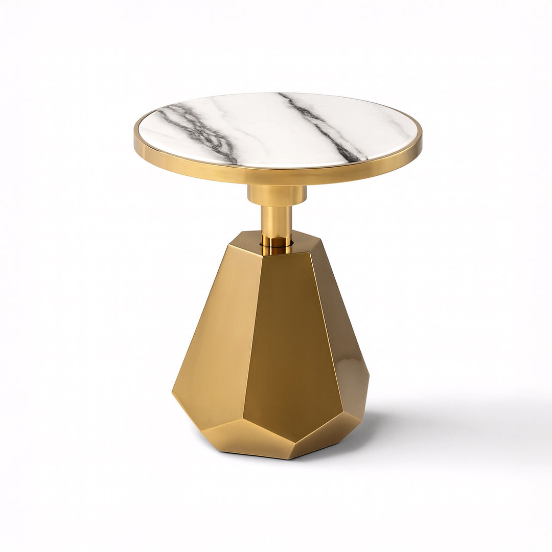 OPHELIA Panda White Marble & Gold End Table