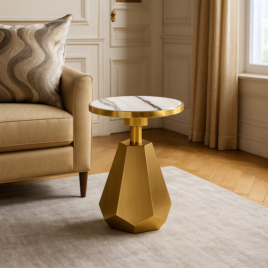 OPHELIA Panda White Marble & Gold End Table