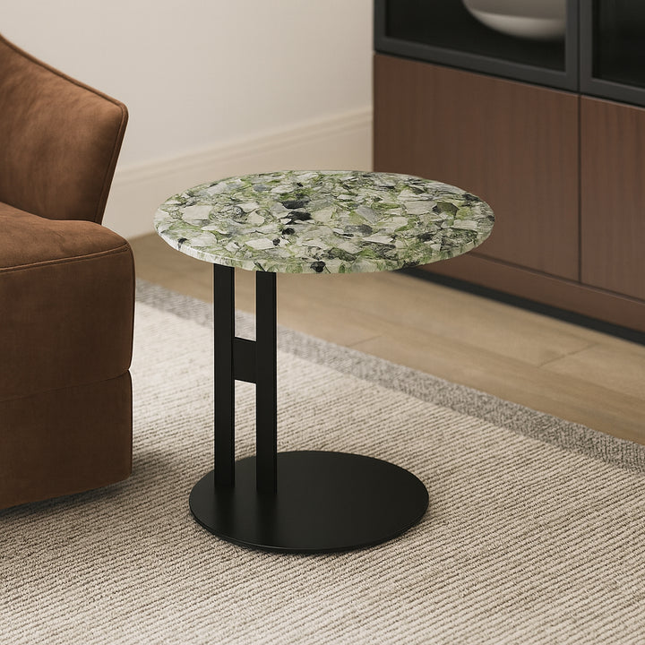 ARISTEA Ice Jade Marble Round End Table