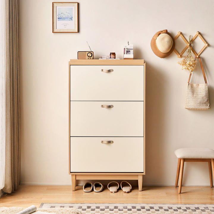 VASILY White Wooden Compact Shoe Cabinet