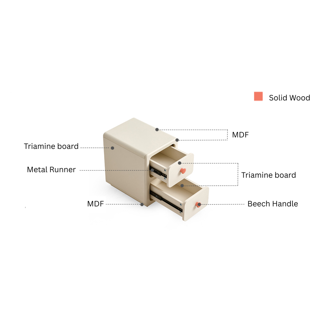 KHALID Two Drawers White Narrow Nightstand