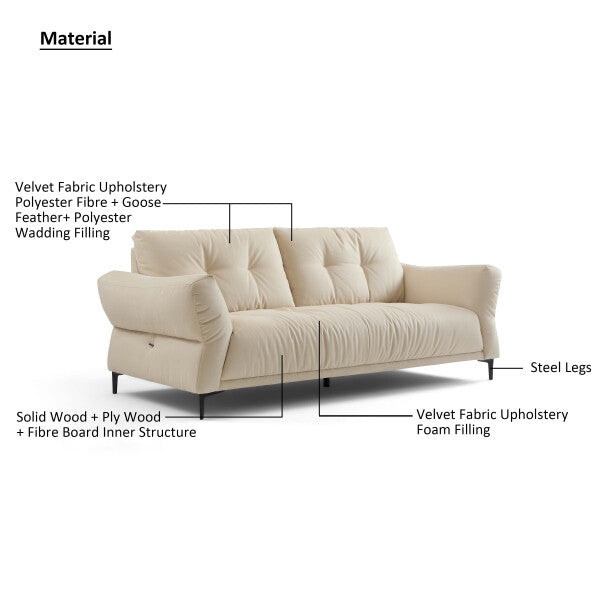 LUCAS Velvet 3 Seater Sofa