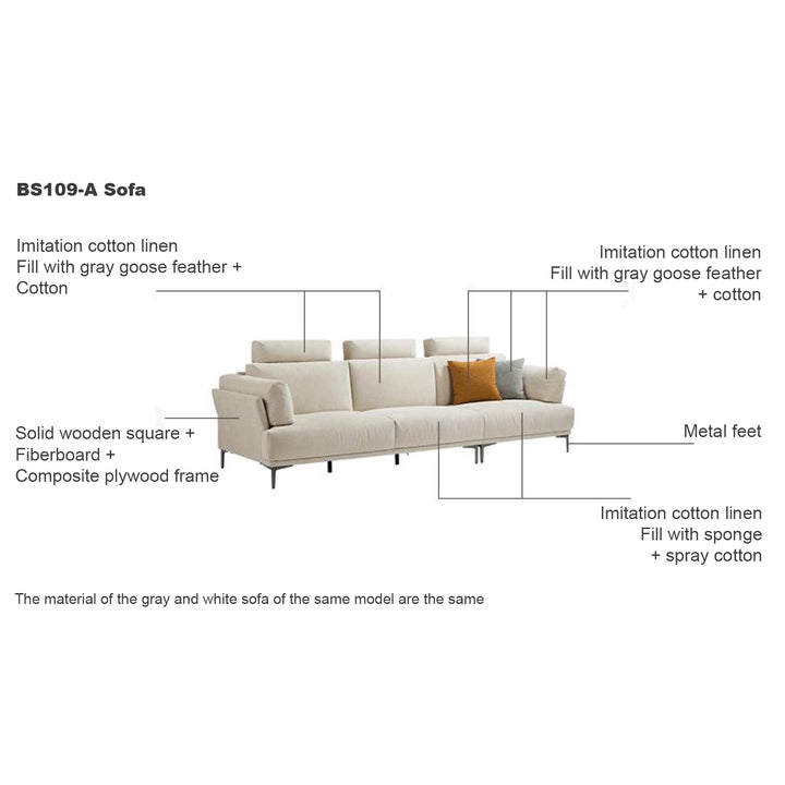 LAMONT Light Grey Sofa with Headrest