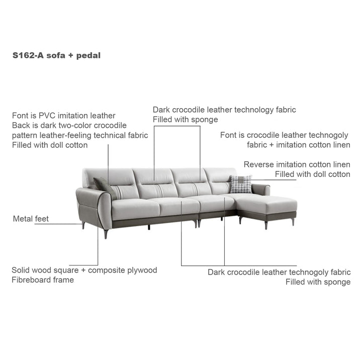 LINDA Grey Sectional Sofa With Ottoman