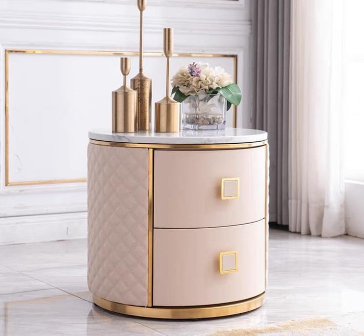 LUNARA White & Gold Marble Nightstand