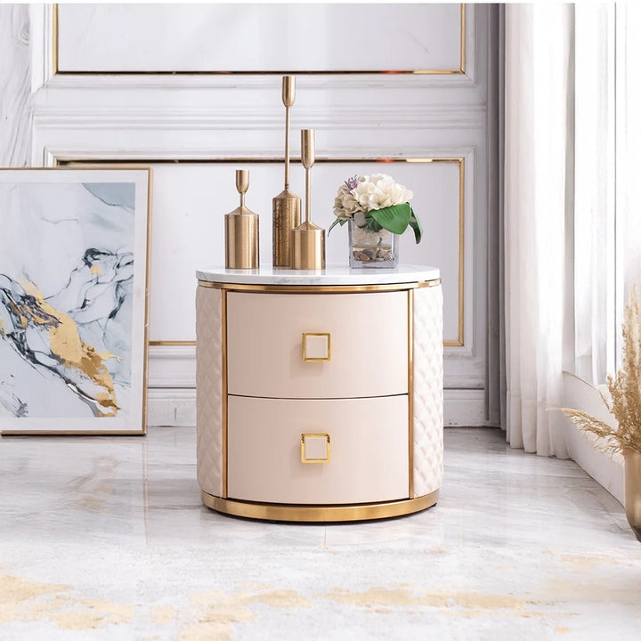 LUNARA White & Gold Marble Nightstand