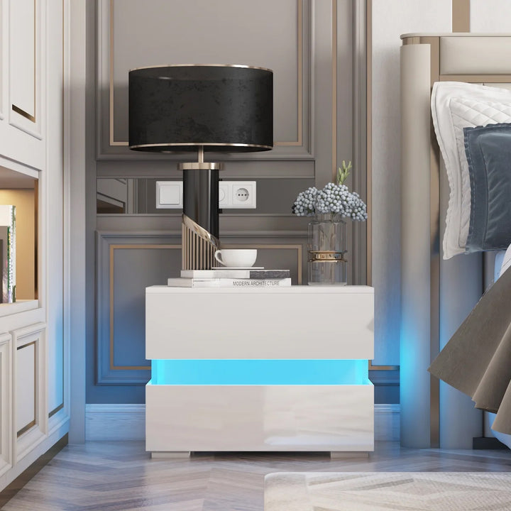 ELYSSE High Gloss LED Bedside Table with Storage