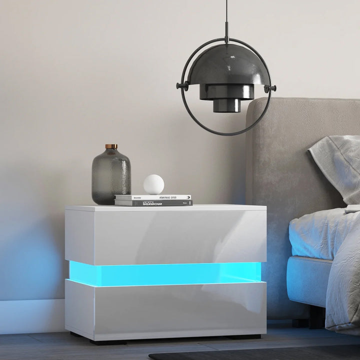 ELYSSE High Gloss LED Bedside Table with Storage