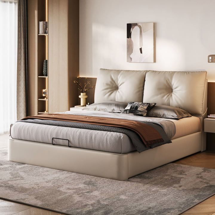 MIRKO Leather Lift-Up Storage Bed