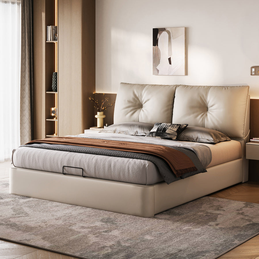MIRKO Leather Lift-Up Storage Bed