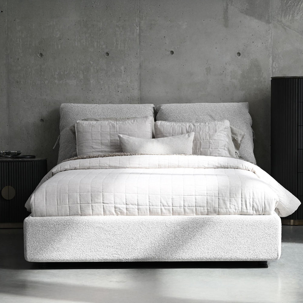 PLUME King Oat White Fabric Bed