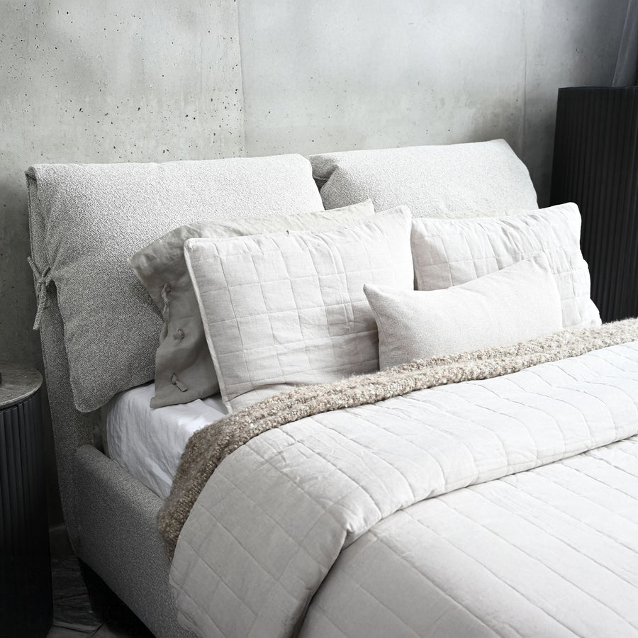 PLUME King Oat White Fabric Bed