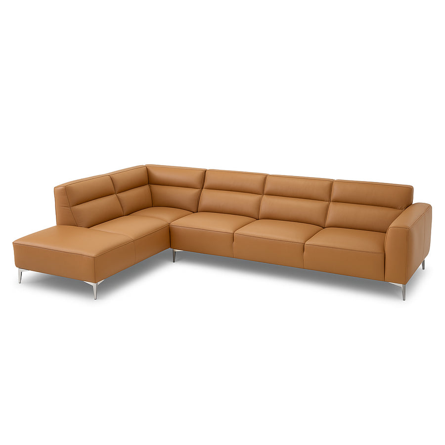 MARZIO Tan Leather Sectional Sofa for Living Room