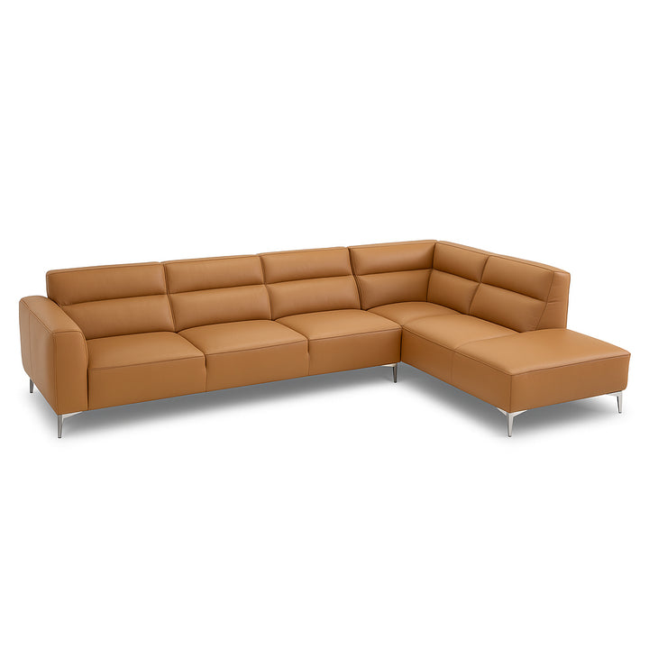MARZIO Tan Leather Sectional Sofa for Living Room