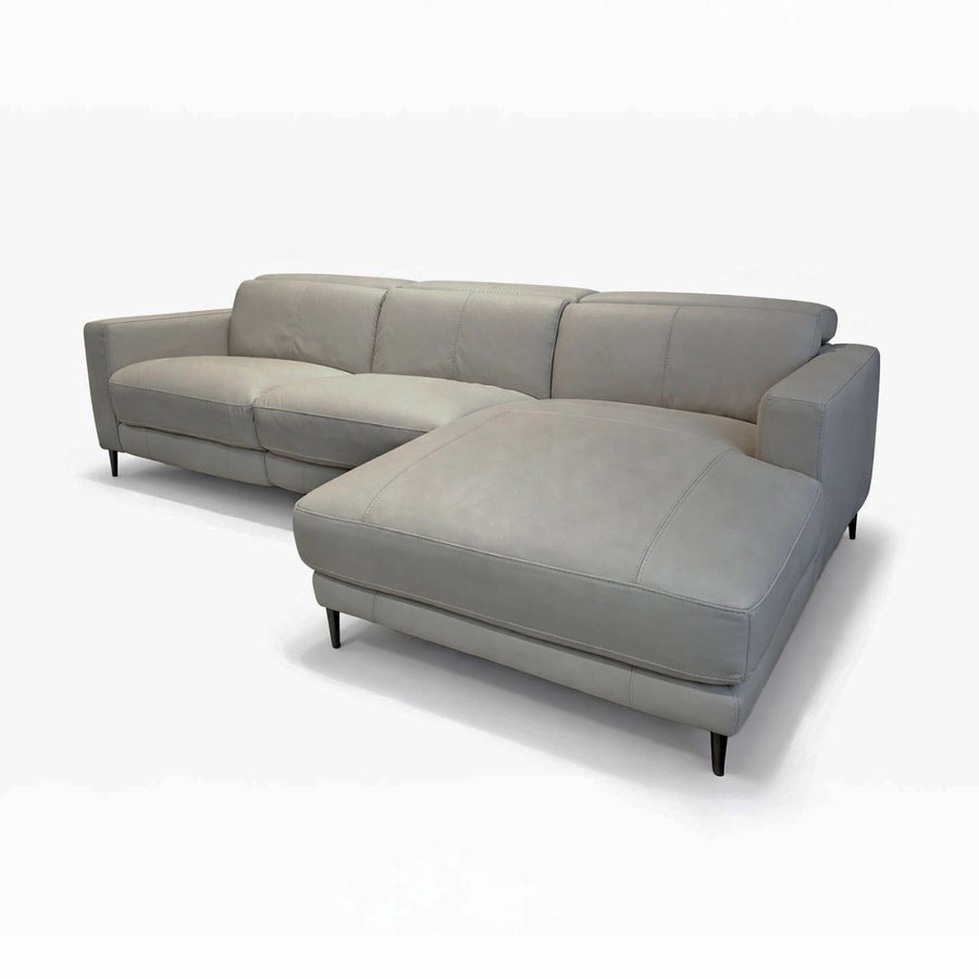 DOVER Power Motion Reclining Sectional Leather Sofa Light Grey Right