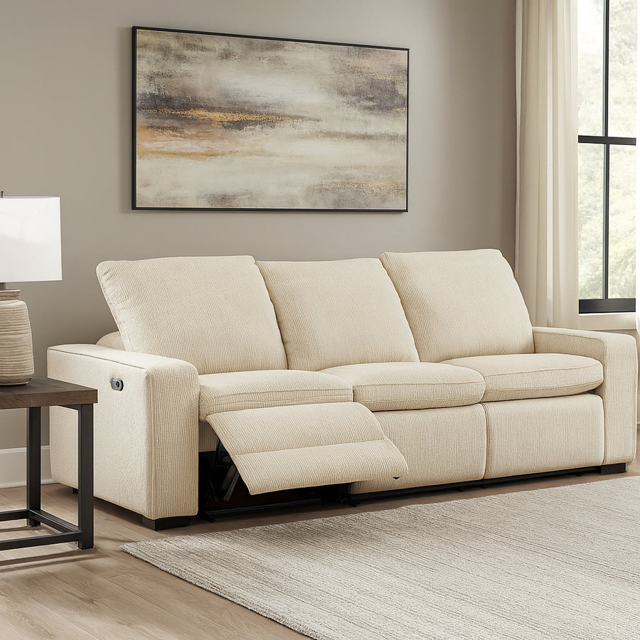 ELDRIC Beige Fabric Power Reclining Sofa