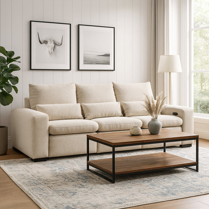 RIVANO Beige Power Motion Sofa – 3 Seaters