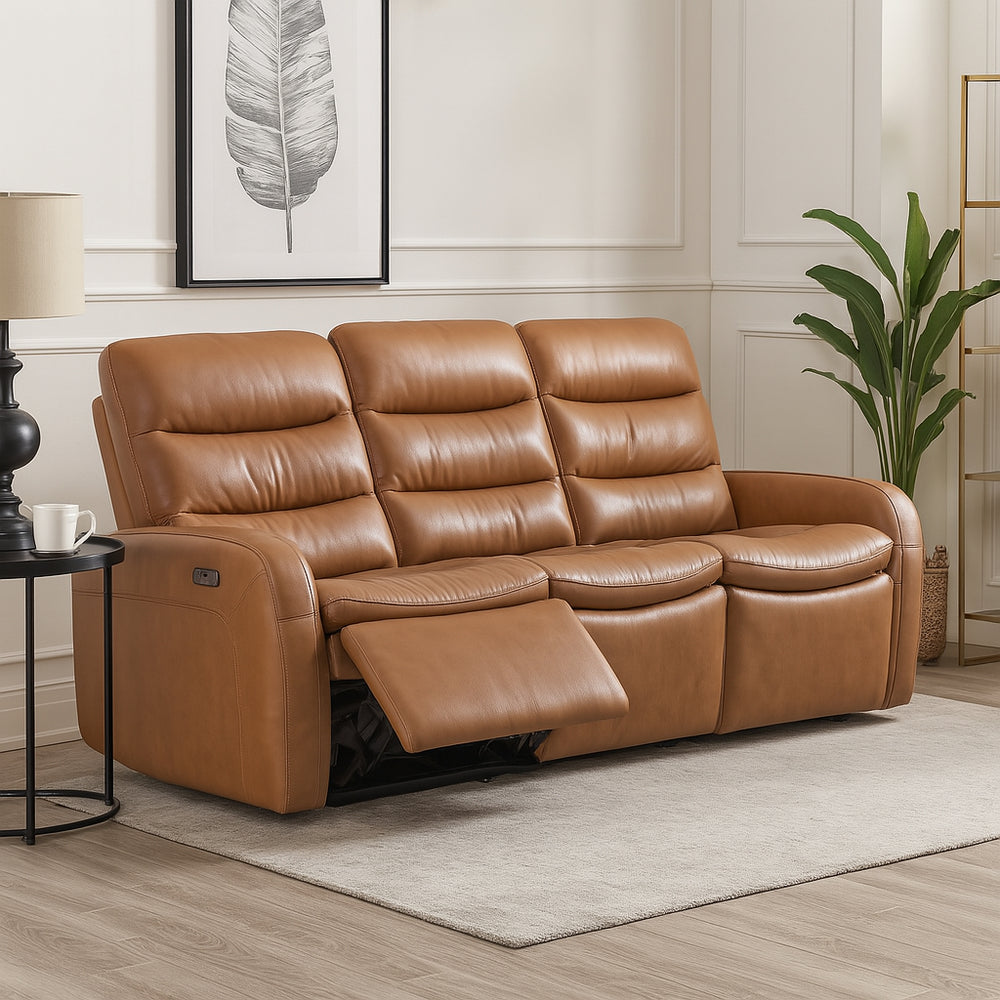 IVANO Luxurious 3-Seater Leather Power Recliner Sofa