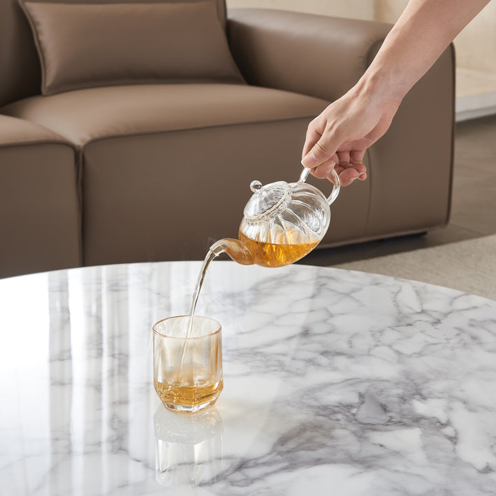AURELIO Modern White Marble Coffee Table with Black Base