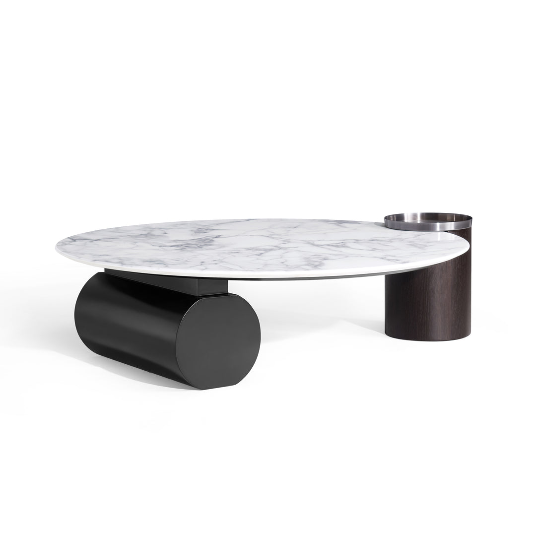 AURELIO Modern White Marble Coffee Table with Black Base