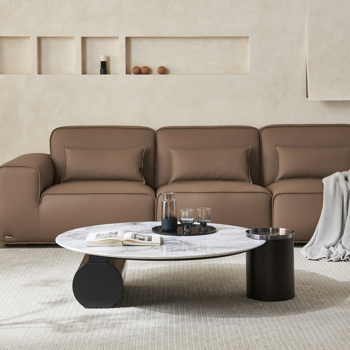 AURELIO Modern White Marble Coffee Table with Black Base