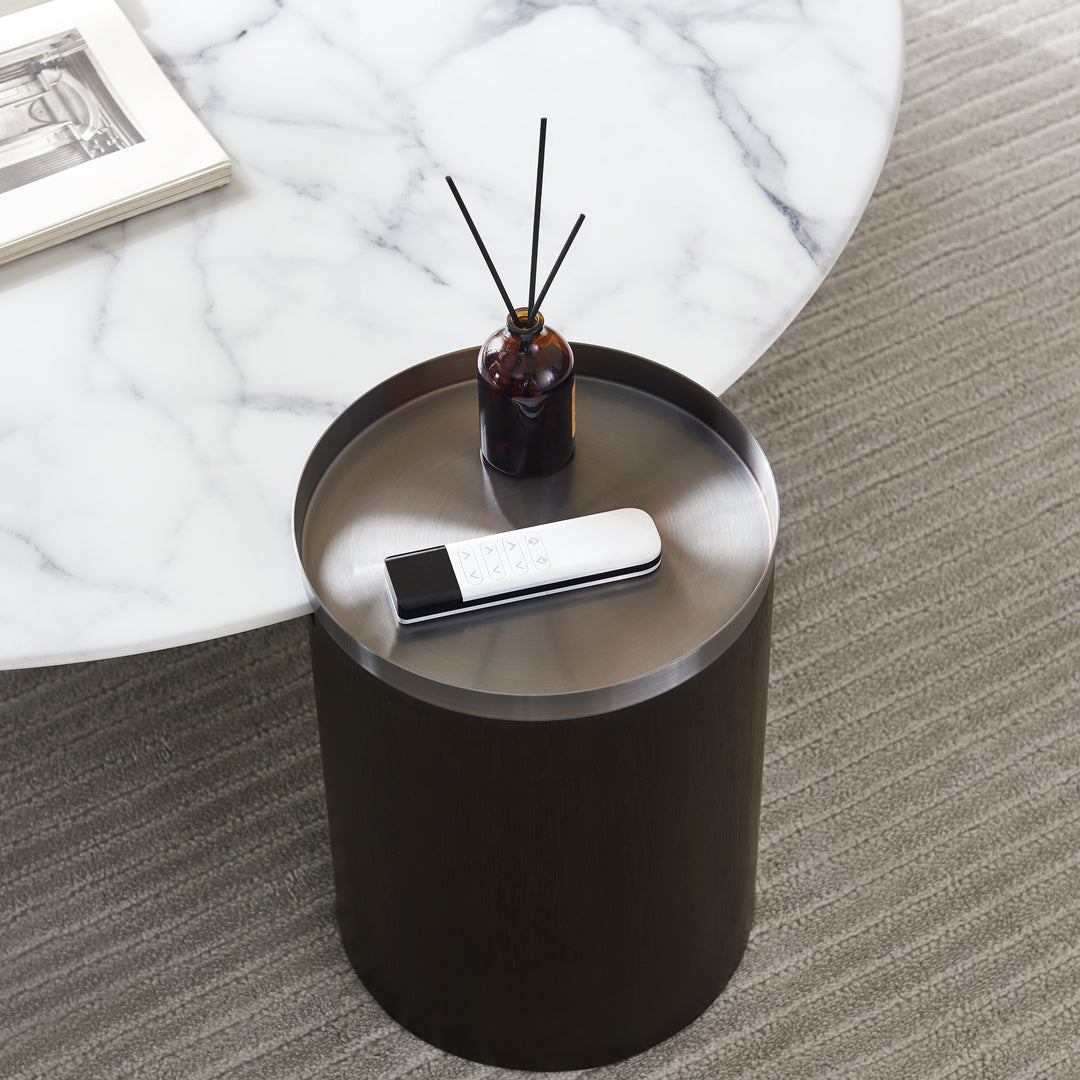 AURELIO Modern White Marble Coffee Table with Black Base