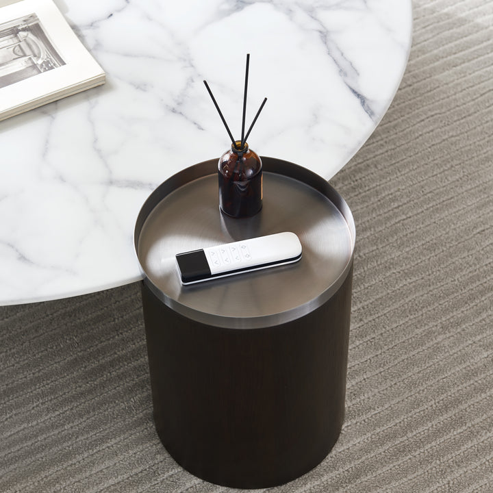 AURELIO Modern White Marble Coffee Table with Black Base