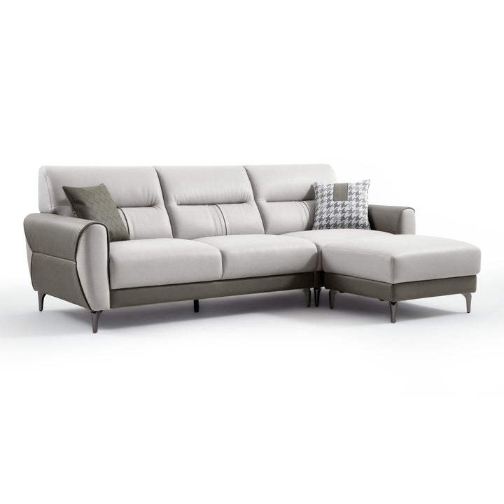 LINDA Grey Sectional Sofa With Ottoman