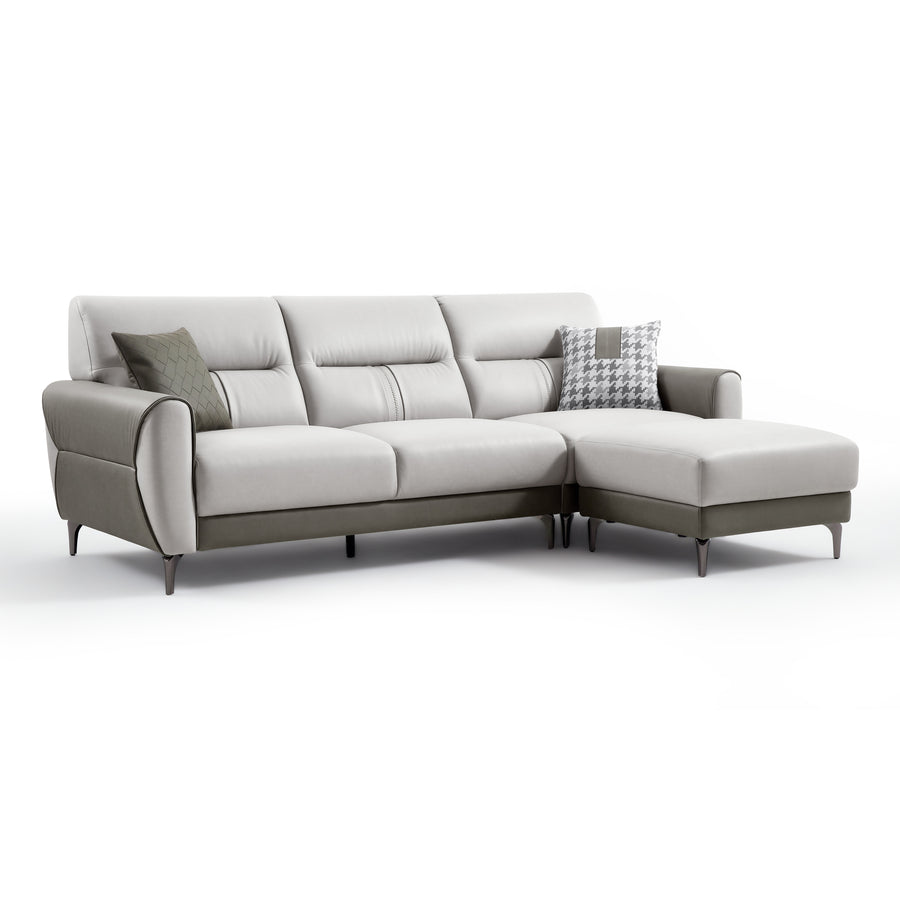 LINDA Grey Sectional Sofa With Ottoman