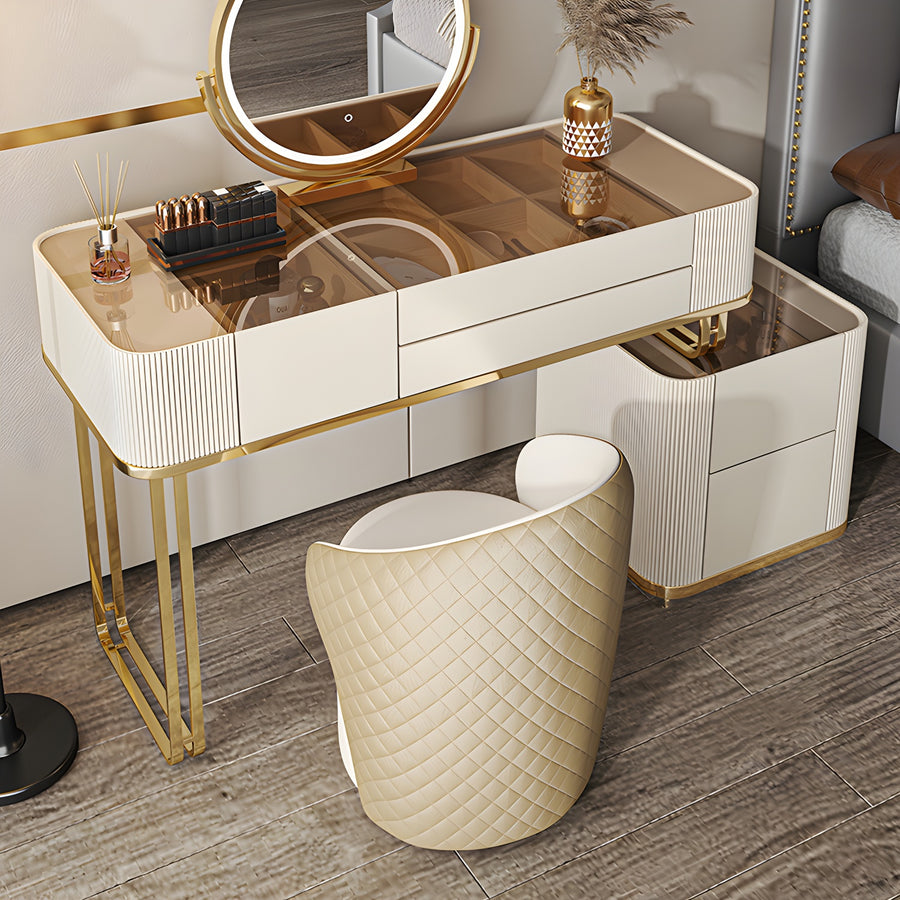 VIRELLE Glam Makeup Table with Glass Top Drawers