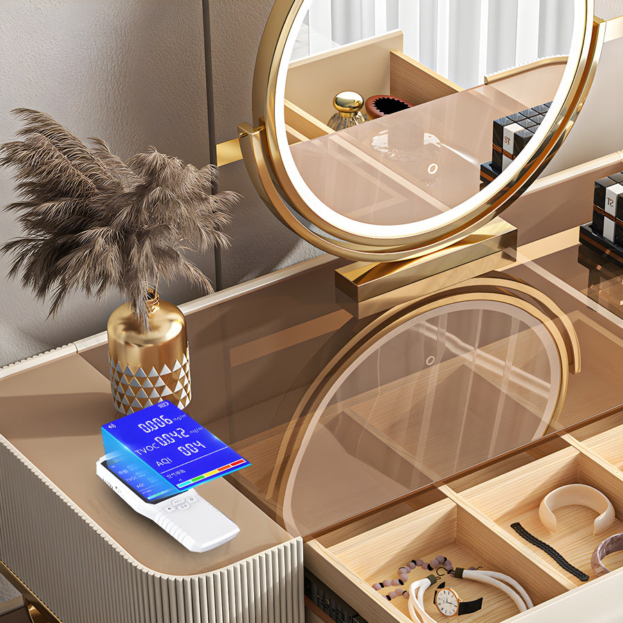 VIRELLE Glam Makeup Table with Glass Top Drawers