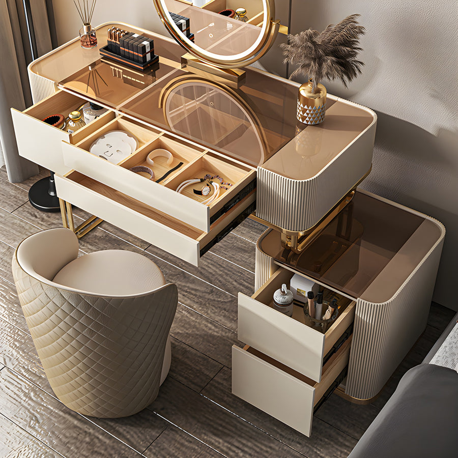 VIRELLE Glam Makeup Table with Glass Top Drawers
