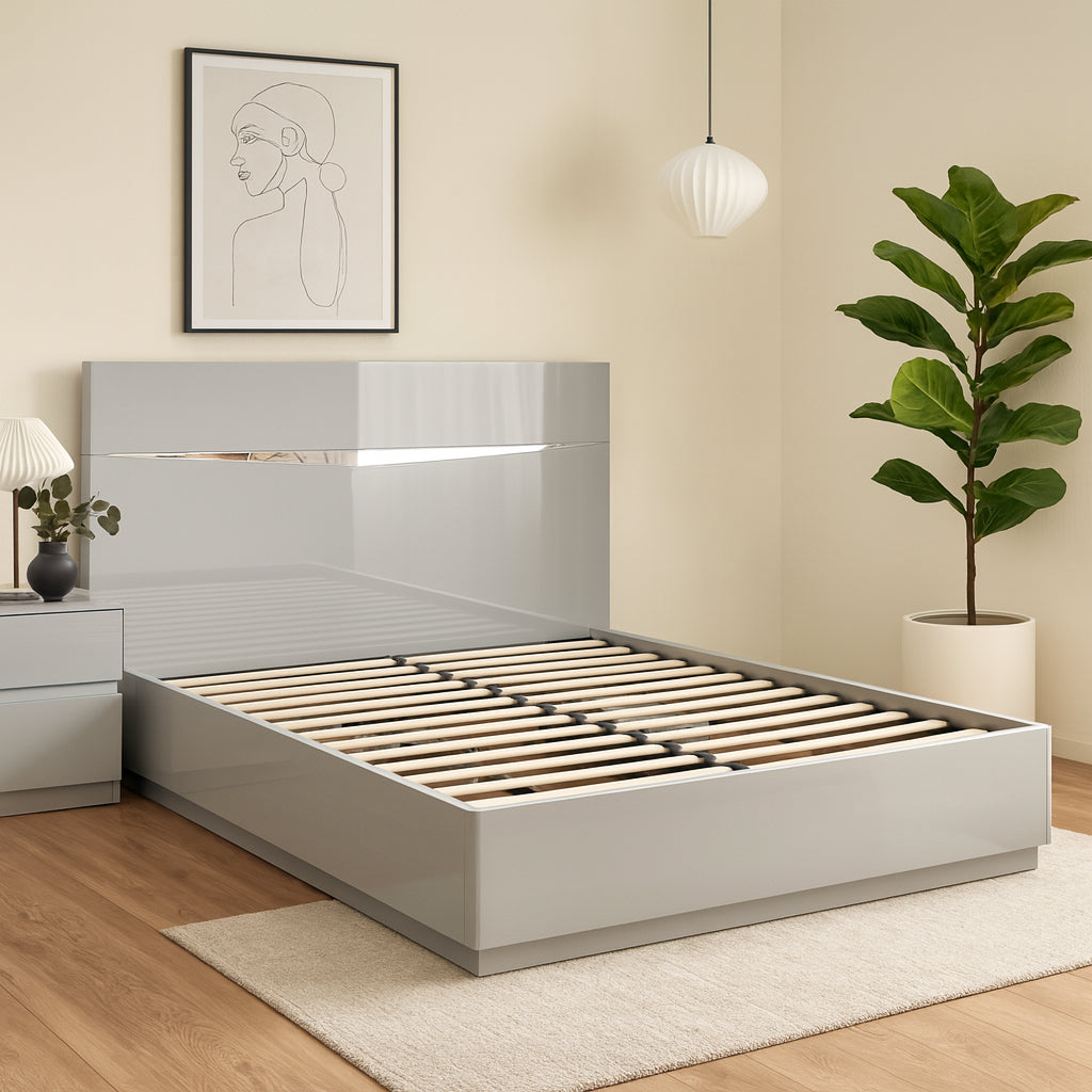 MIRELLE Queen Light Grey Storage Bed