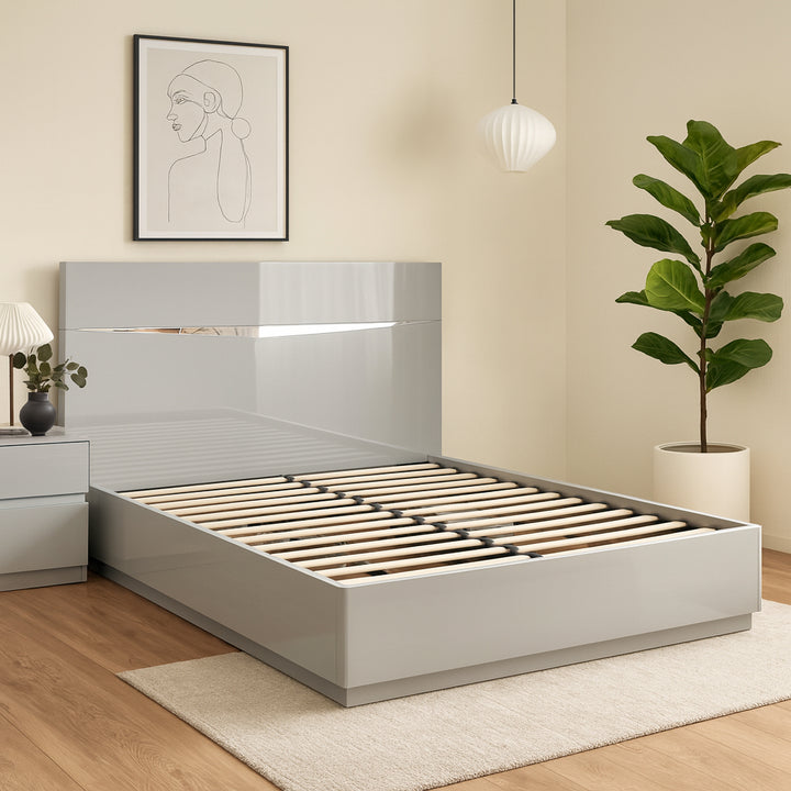 MIRELLE Queen Light Grey Storage Bed