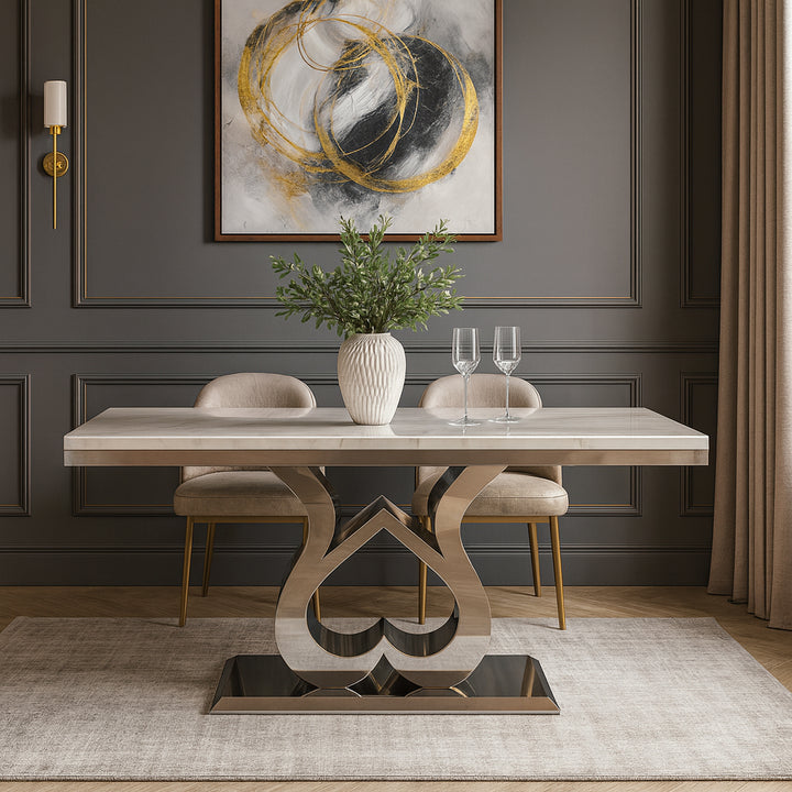 CYRAS Marble Dining Table with Gold or Silver Base