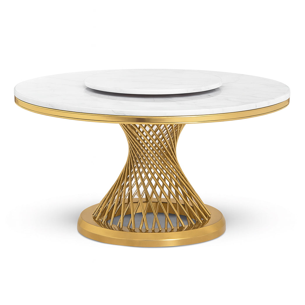 CAELINA White Marble Dining Table with Golden Pedestal