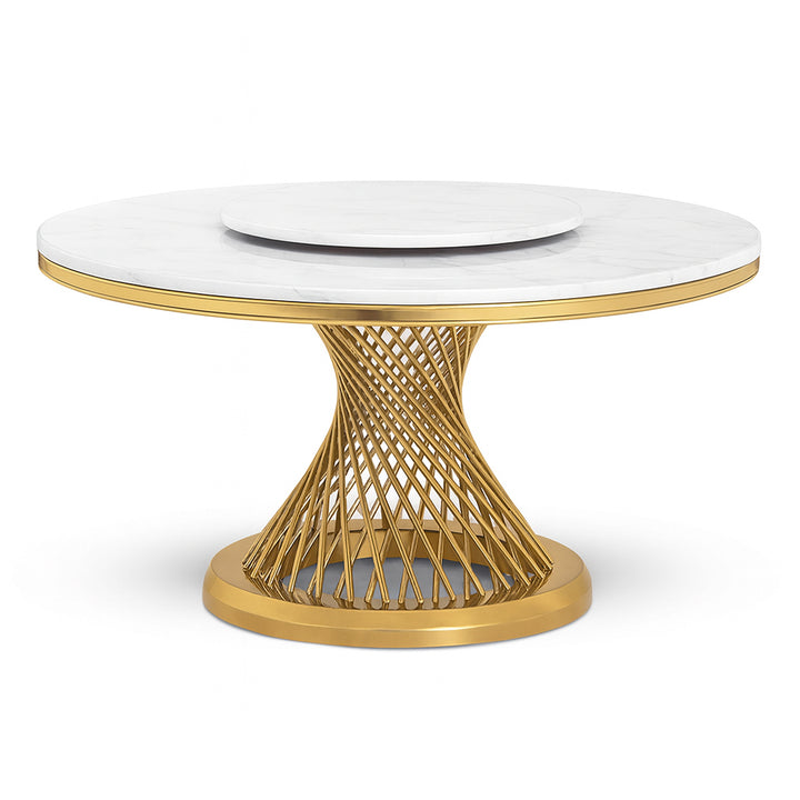 CAELINA White Marble Dining Table with Golden Pedestal