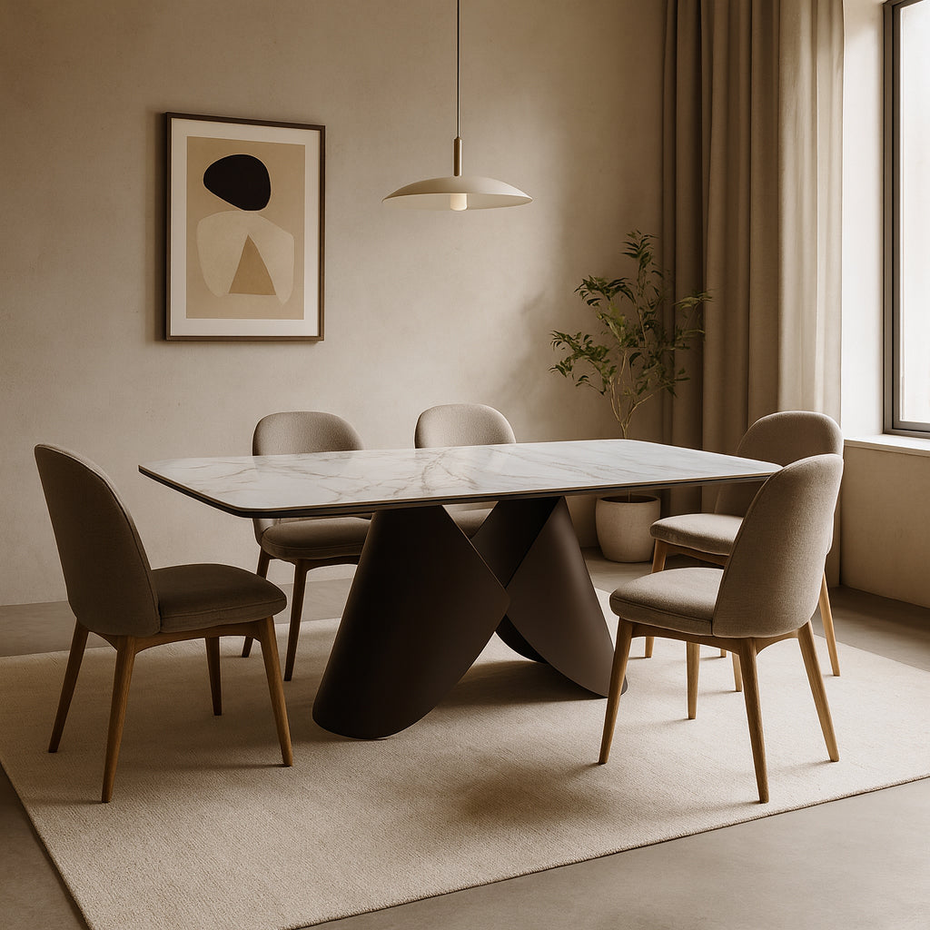 CAELAN Gilded White Ceramic Extendable Dining Table