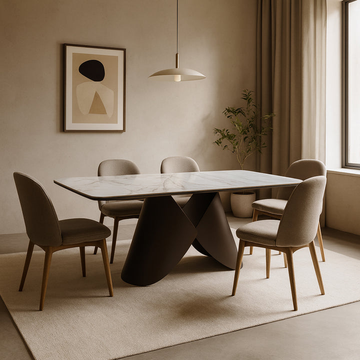 CAELAN Gilded White Ceramic Extendable Dining Table