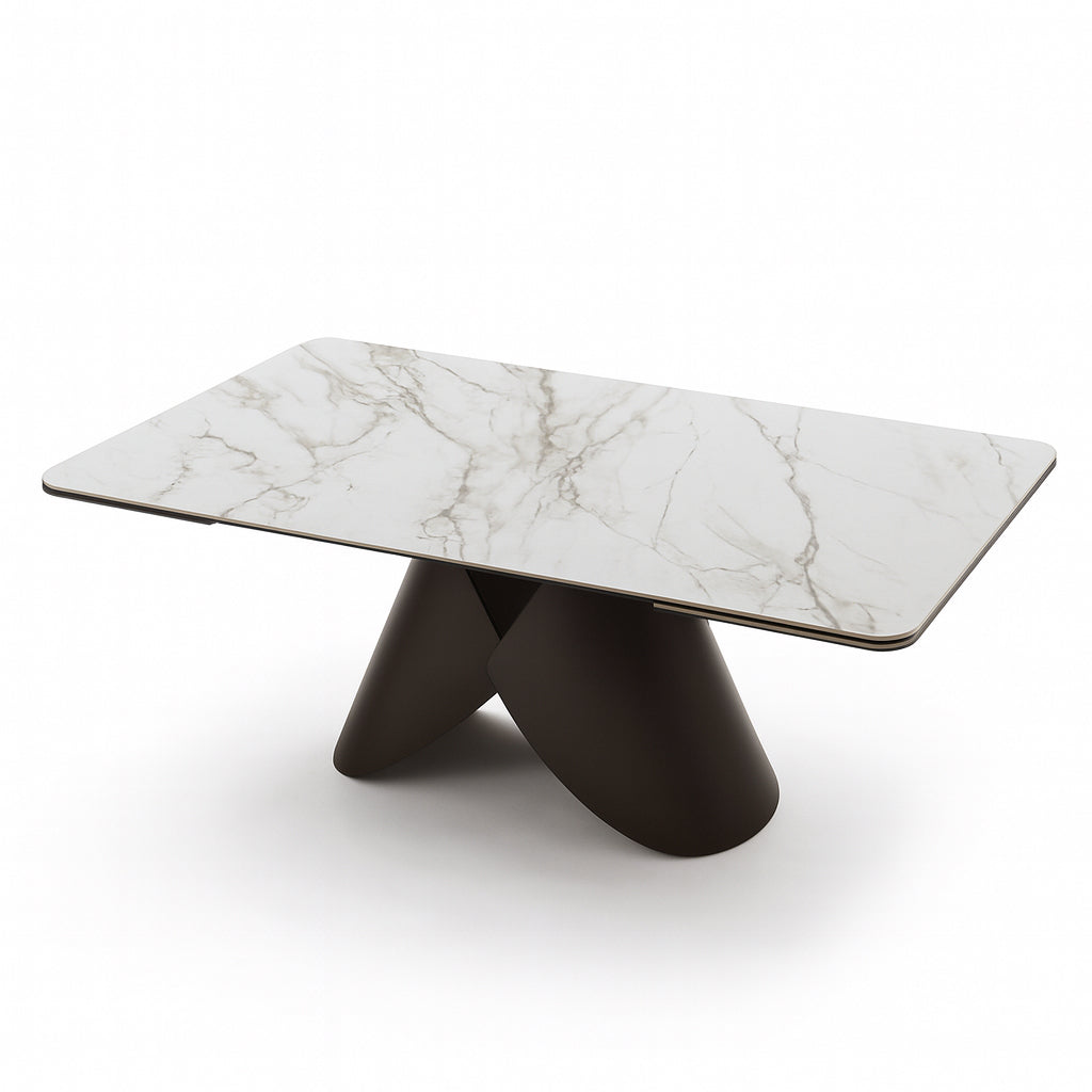 CAELAN Gilded White Ceramic Extendable Dining Table