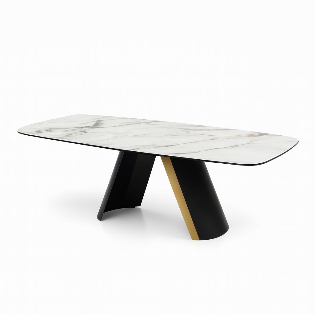 TAHLIA Black & Gold V-Base Extendable Dining Table