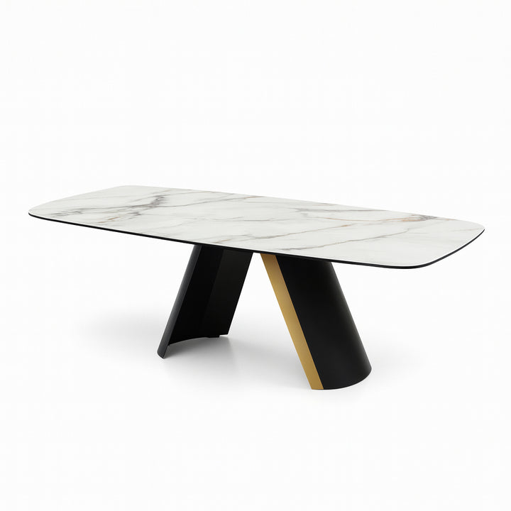TAHLIA Black & Gold V-Base Extendable Dining Table
