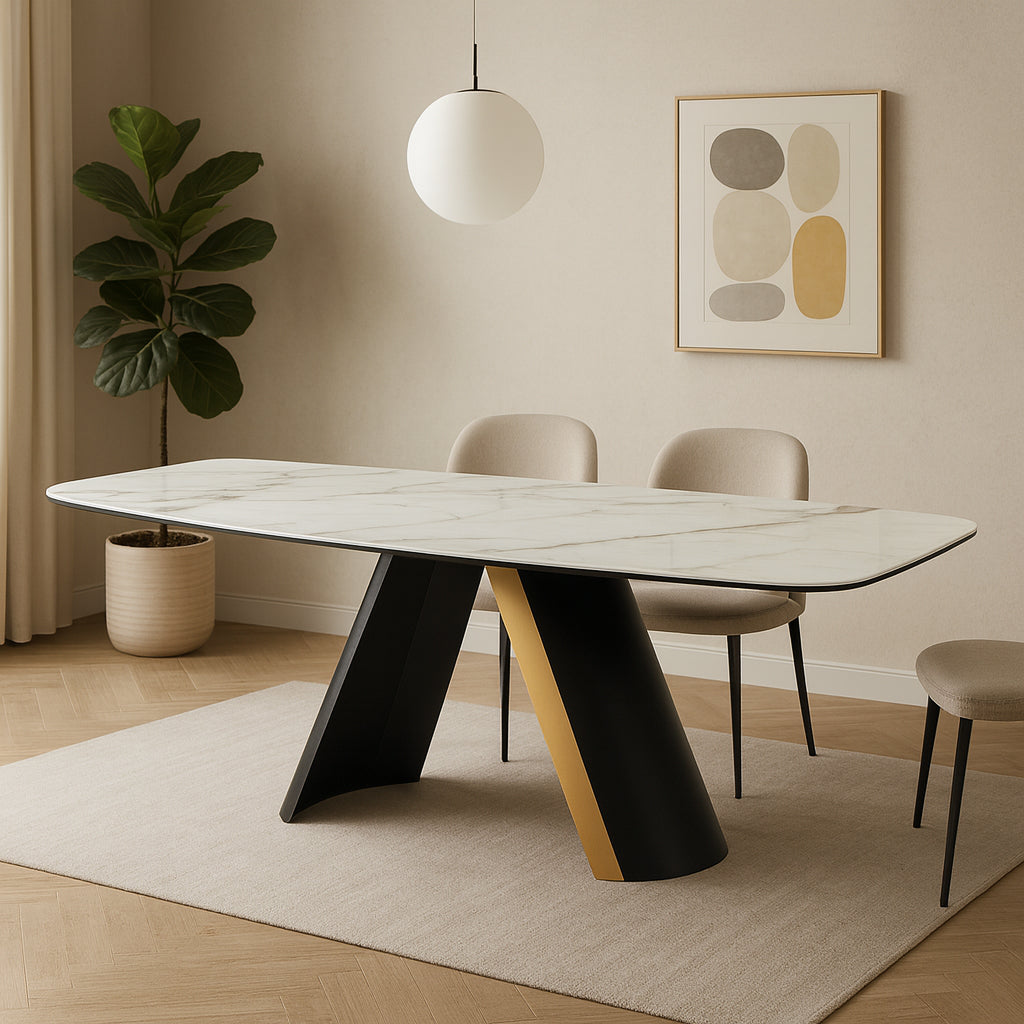 TAHLIA Black & Gold V-Base Extendable Dining Table