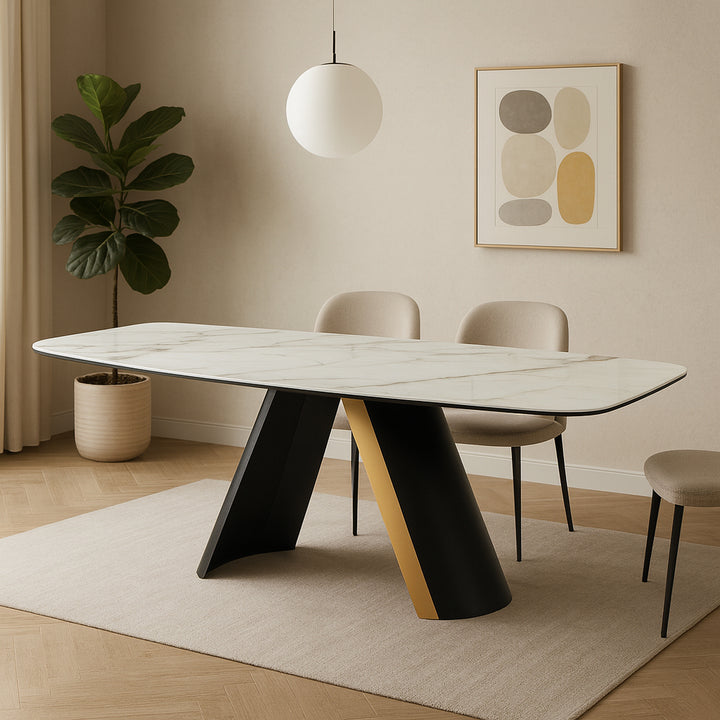 TAHLIA Black & Gold V-Base Extendable Dining Table