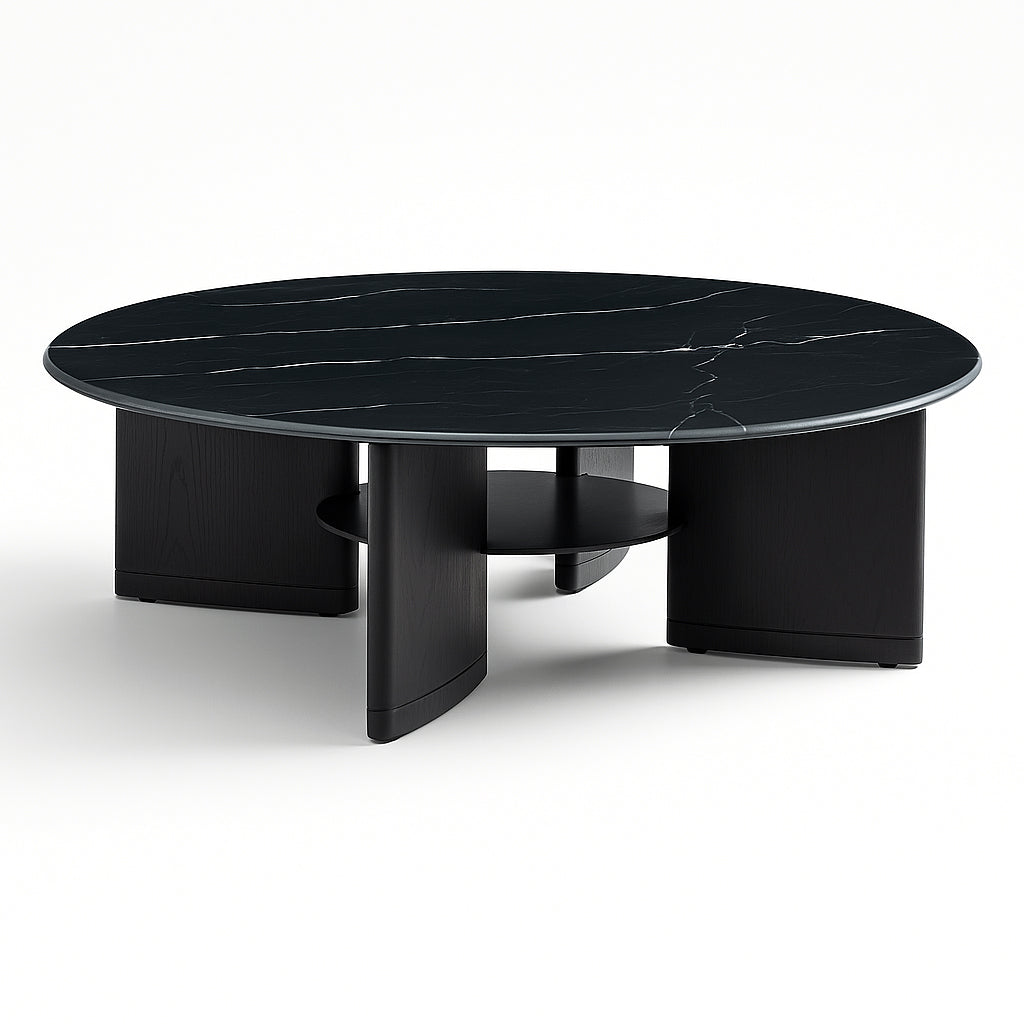 NOCTAVIA 80cm Black Art Stone Round Coffee Table