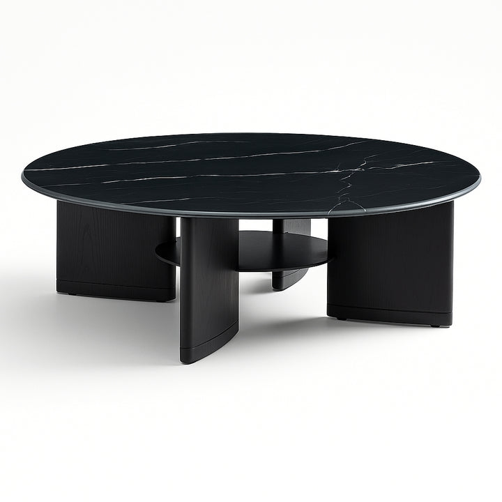 NOCTAVIA 80cm Black Art Stone Round Coffee Table