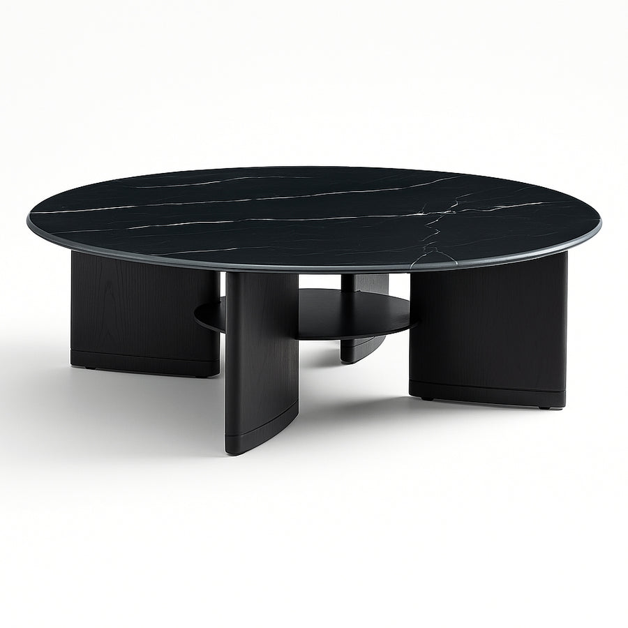 NOCTAVIA 80cm Black Art Stone Round Coffee Table