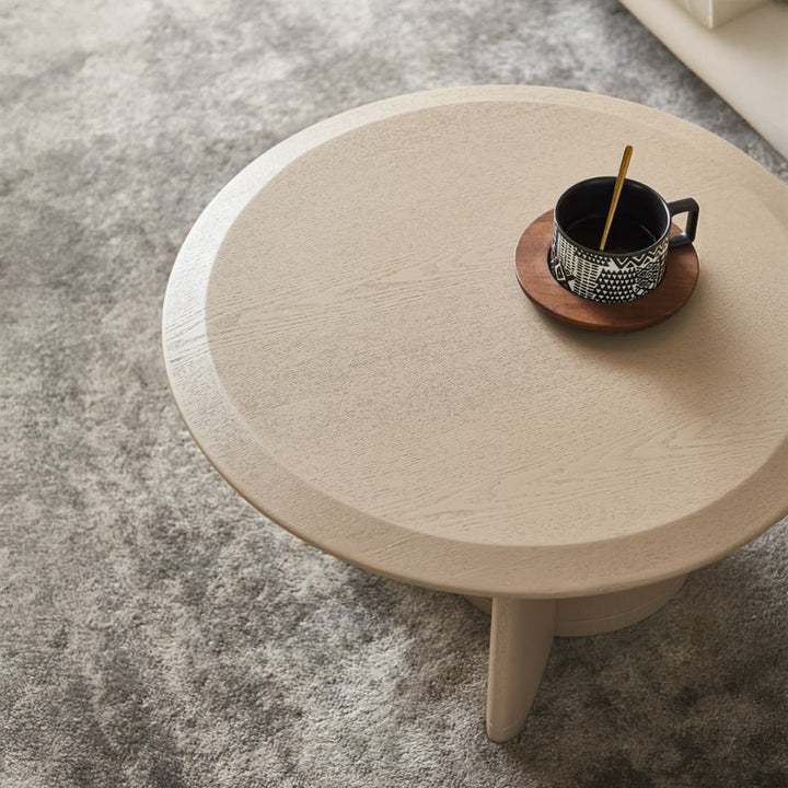 RONDELLE Beige Round End Table with Sculptural Base